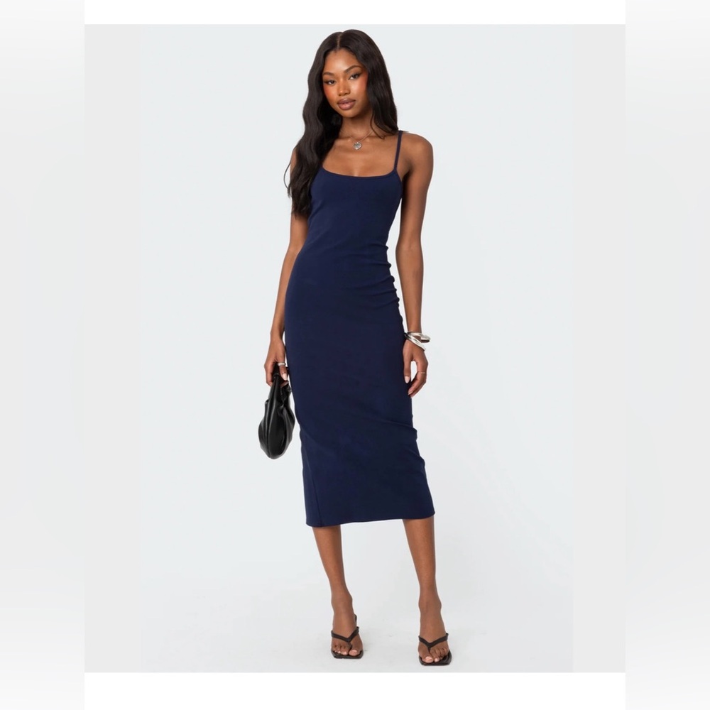 Edikted air back slitted midi dress navy XS